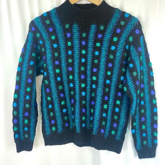 Vintage Hand Knit Sweater Casual Corner Unique Vibrant Wool Mohair - Picture 7 of 12
